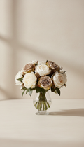 Ivory Rose and Peony Bouquet in Glass Vase