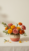 Marigold and Terracotta Rose Ceramic Arrangement